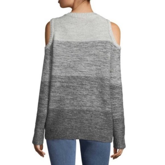 REBECCA MINKOFF Cold Shoulder Gray Ombre Color Block V-neck Knit Sweater size L - Picture 11 of 11